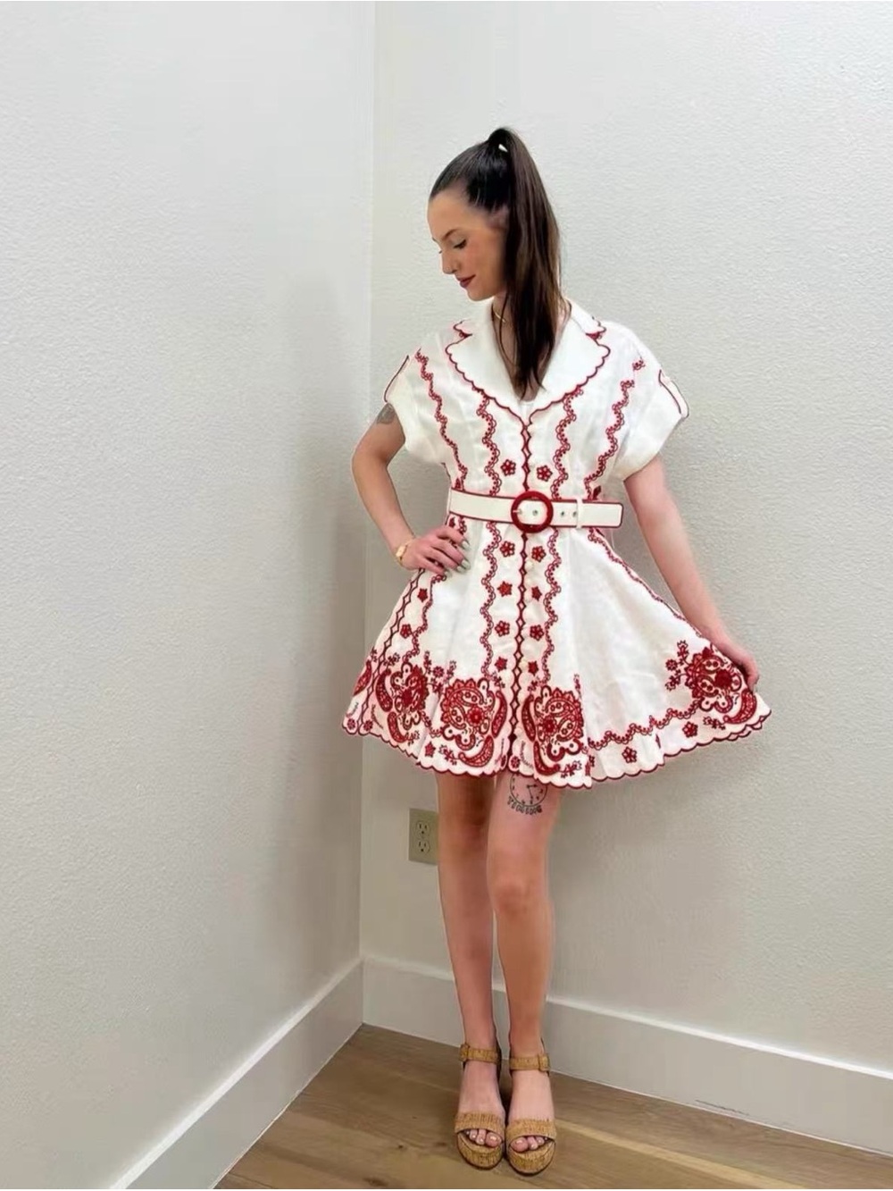 Zimmermann White Mini Dress with Red Embroidery size 0